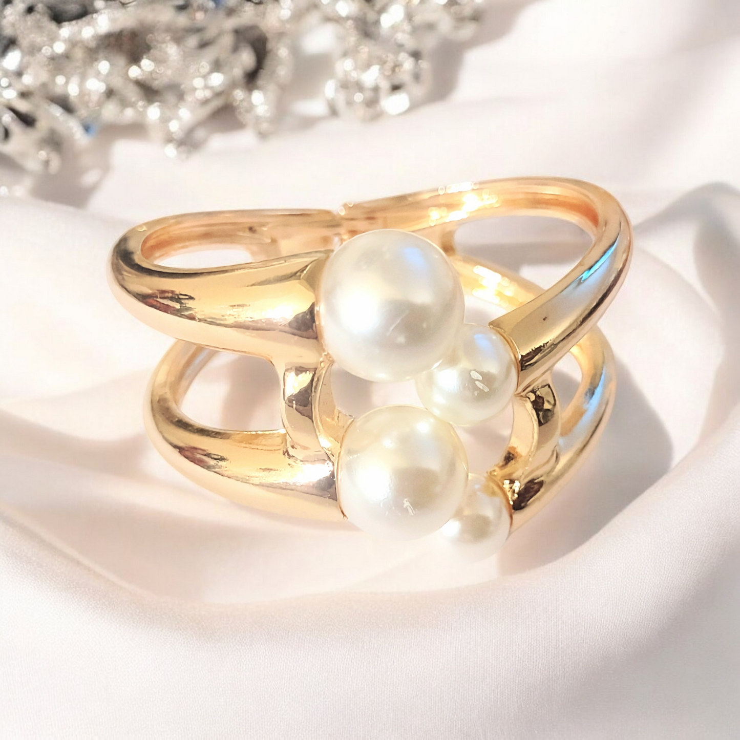 Gold Plated Pearl Statement Bangle