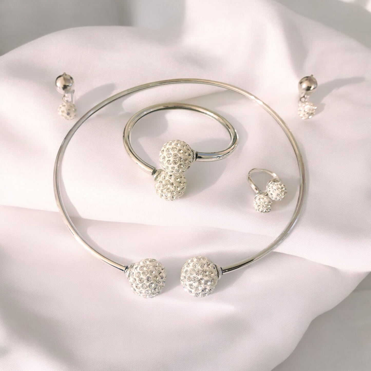 Silver Crystal embellished Balls Jewelry Set