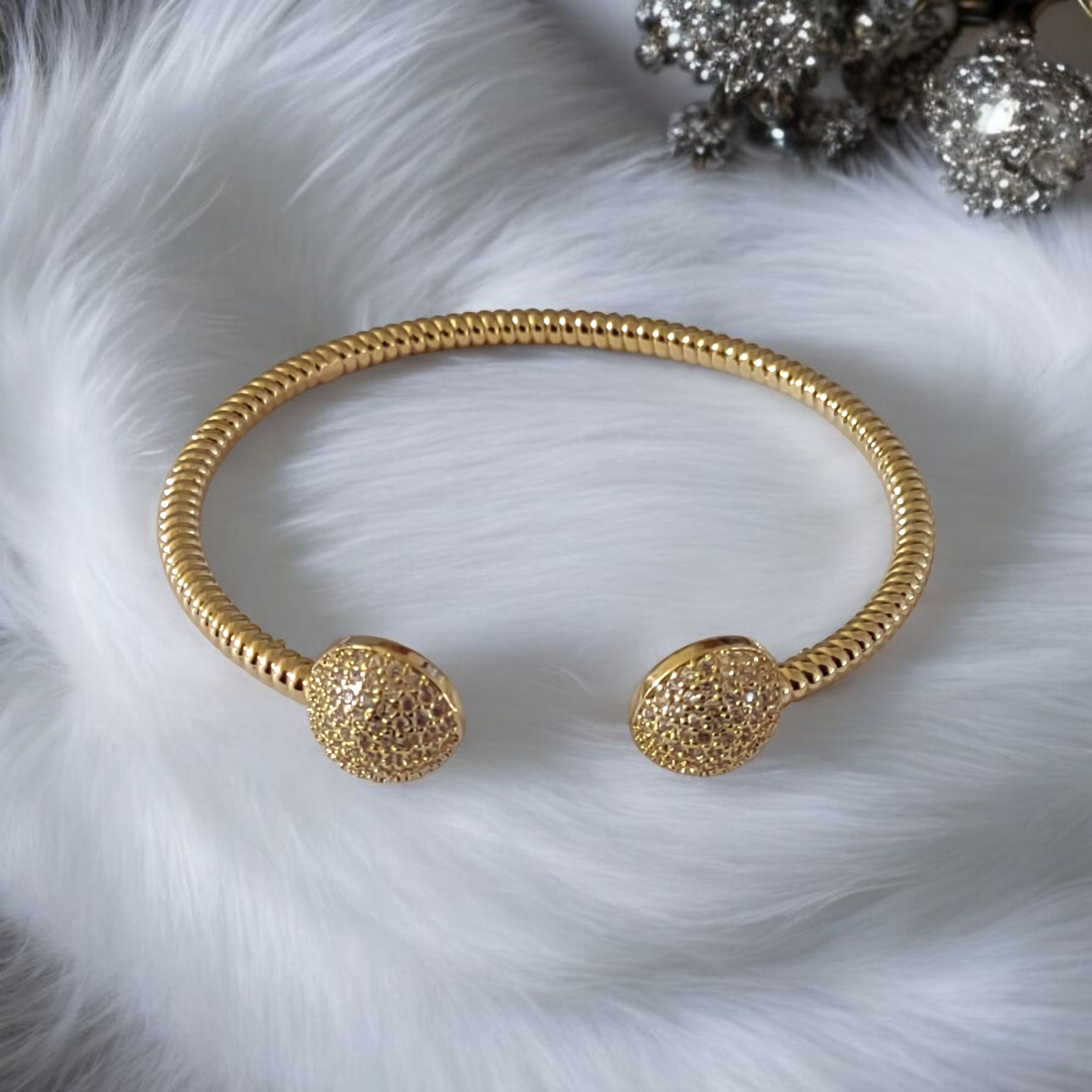 Gold Crystal Dusted Balls Bangle /Ring Set