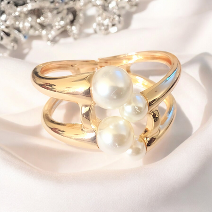 Gold Plated Pearl Statement Bangle