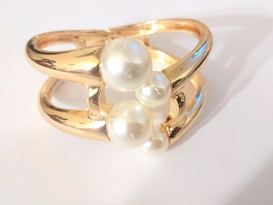 Gold Plated Pearl Statement Bangle