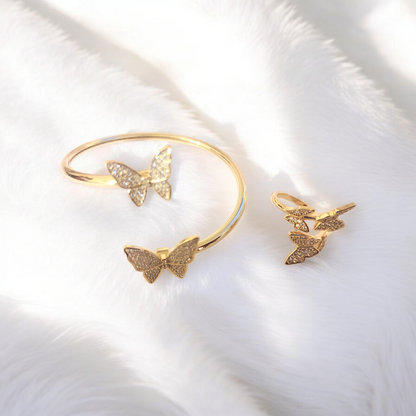 Gold Plated Butterfly Adjustable Bangle and Ring Set