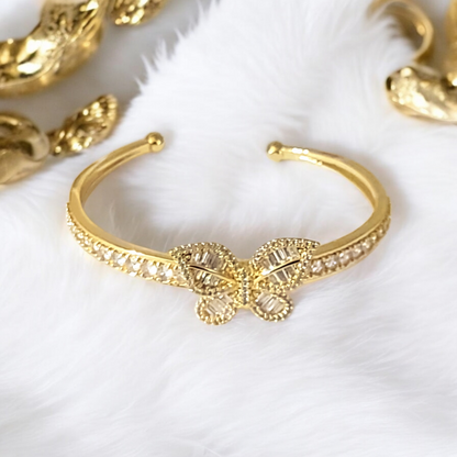 Gold Plated Crystal Embellished Butterfly cuff Bangle