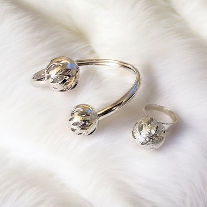 Silver Ball Bangle & Ring Jewelry Set