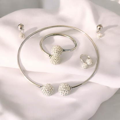 Silver  Crystal embellished Balls Jewelry Set