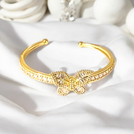 Gold Plated Crystal Embellished Butterfly cuff Bangle