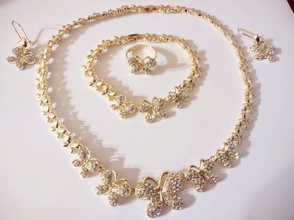 Gold Crystal Studded Butterfly Link Jewelry Set