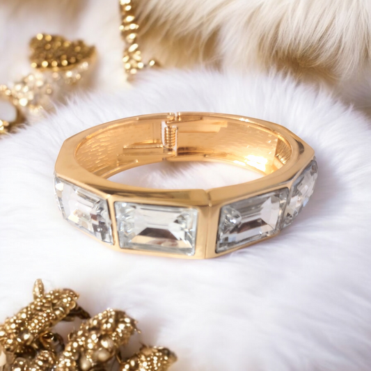 Chunky Crystal Gold plated Statement Bangle