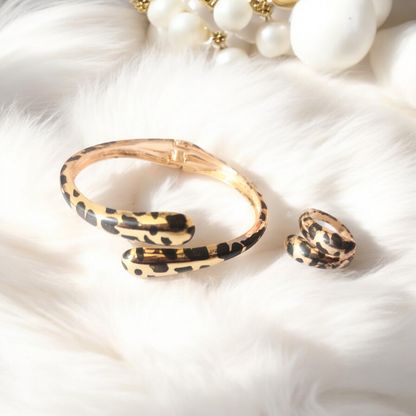 Cheetah Design Gold plated Bangle and Ring Jewelry Set