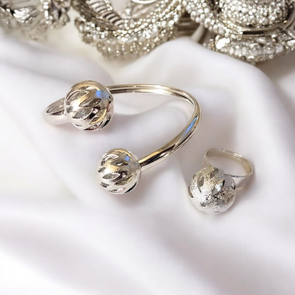 Silver Ball Bangle & Ring Jewelry Set
