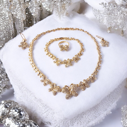 Gold Crystal Studded Butterfly Link Jewelry Set