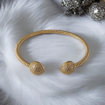 Gold Crystal Dusted Balls Bangle /Ring Set