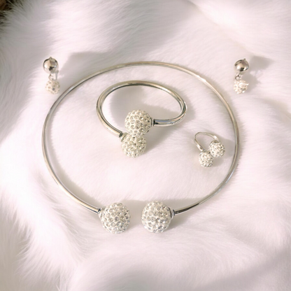 Silver  Crystal embellished Balls Jewelry Set