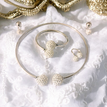 Silver  Crystal embellished Balls Jewelry Set